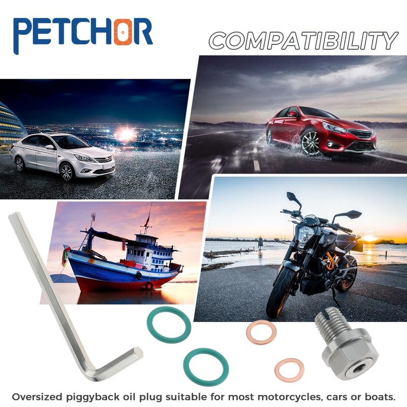 PETCHOR M12.1-1.5 x 15mm Oversize Piggyback Oil Drain Plug, Stainless