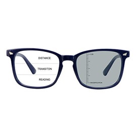 LAMBBAA Vintage Square Progressive Multifocal Presbyopic Glasses, Photochromic Gray Sunglasses for Men Women Readers (+0.00/+1.25 Magnification)