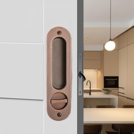 Sliding Pocket Door Lock,173mm Sliding Door Latch with Turn Knob for Interior Wooden Door,Invisible Recessed Door Handle with Key,Keyed Pocket Door Mortise Lock (Red Bronze)