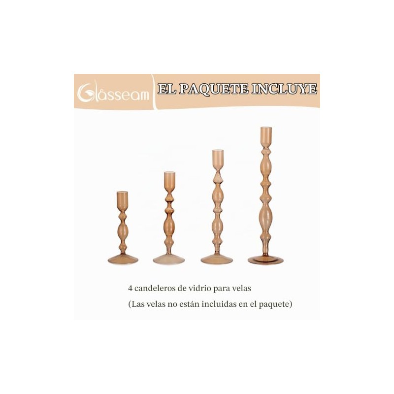 Portavelas cónicos de ámbar Glasseam: juego de 4 elegantes portavelas