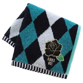 Anna Sui 109307-0010-01 Large Towel Handkerchief (Approx. 11.0 inches (28 cm), Rose Applique (Blue) Women's Towel, Hand Towel, Approx. 11.0 inches (28 cm), blue