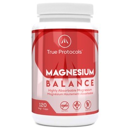 TRUE PROTOCOLS - Magnesium Balance - Magnesium Glycinate & Malate Chelates (100 mg) w/Vitamin B6 (2.5 mg) & Zinc (2.5 mg) - 120 Non-laxative & High Absorption Vegan Capsules - Bioavailable Caps For Optimal Muscle Function, Stress Relief & Sleep - 100% Non-GMO Chelated Supplement