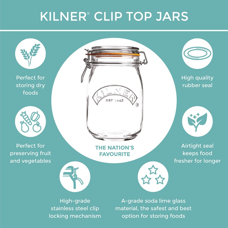 Kilner 1.5 Litre Round Glass Clip Top Jar