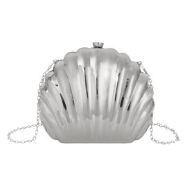 MilyaDE Women's Transparent Clutch Acrylic Clear Shell Purses Transparent Shoulder Bag Shoulder Bags Handbag with 2 Beads Chains, D-Metallic Silver