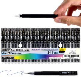 THINK2MASTER [24 Pens - Black Ink Think2 0.5mm Pocketable Mini Gel Pens. (24 Black) Fine Point Small Rollerball Pens with Smooth Quick Drying Ink.