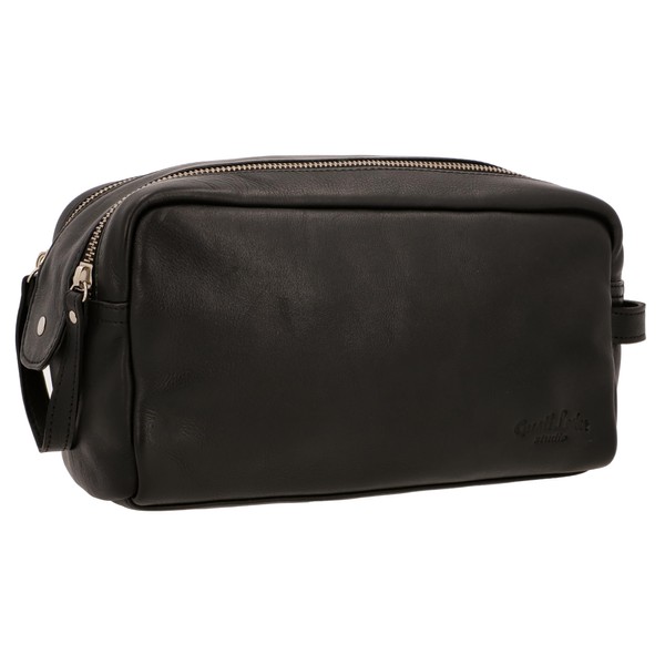 Gusti Finja Women's and Men's Leather Cosmetic Bag, Wash Bag, Toiletry Bag, Large for Black Leather, black
