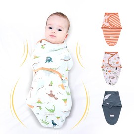 3-Pack Baby Swaddle Sleep Sacks - Newborn Swaddle Sack 0-6 Months - Baby Swaddle Blanket Wrap Adjustable Breathable Soft Cotton (Dinosaur, Large)