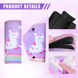 DiiWmme 2PCS Thick Seat Belt Covers for Kids, Non-Slip Adjustable Shoulder Pads, Soft Car Seat Belt Pads for Children, Universal Neck and Belly Protector, Cute Animal Design Car Accessories (Purple)
