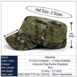Masktide Oversize XXL Mens Camo Military Cadet Army Caps Womens Camouflage Quick Dry Flat Top Hat Mandrake-Camo