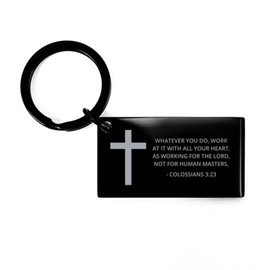 DARIN GIFT Black Keychain for Christian Bible Verse - Colossians 3:23 - Motivational Inspirational Quotes Gifts Cross Faith Engraved Key Chain Keyring For Men Women