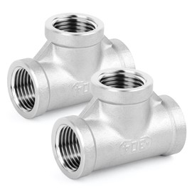 ERGAOBOY Pack of 2 Stainless Steel T Pipe Fittings, 1/2 Inch x 1/2 Inch x 1/2 Inch BSP Pipe Fittings with Internal Thread