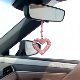 1-Piece Bling Heart Car Charm, Rhinestone Rearview Mirror Accessory, Elegant Interior Decor for Women, Ideal for Auto Decoration & Girl Car Accents (Pink)