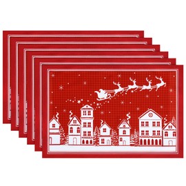 Arquiel Christmas Santa Deer Double Layer Placemats Set of 6, 33 cm x 48 cm Washable Heat Resistant Cloth Placemats, Non Slip Indoor Outdoor Table Place Mats for Dining Kitchen Party Decoration