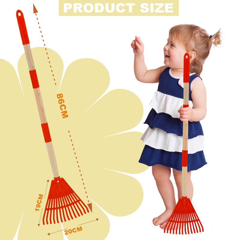 Xifando Kids Leaf Rake - 3-Section Adjustable Handle, Lightweight, Wood
