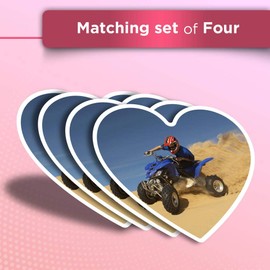 Vinyl Heart Stickers (Set of 4) - Quad Bike Desert Safari 4x4 Fun Decals for Laptops,Tablets,Luggage,Scrap Booking,Fridges #12683
