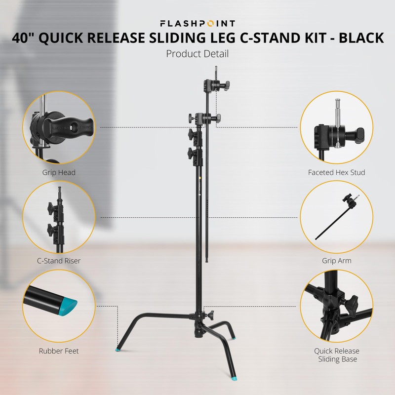 Flashpoint 40" Quick Sliding Leg C-Stand Kit with 2.5" Grip