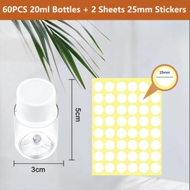 CafullCon 60Pcs Pill Bottle, 20ml Clear Empty Plastic Reusable Bottles with Lids, Storage Transparent Pill Bottles for Liquid Solid Powder, Clear Portable Travel Bottles Containers for Shampoo Lotion