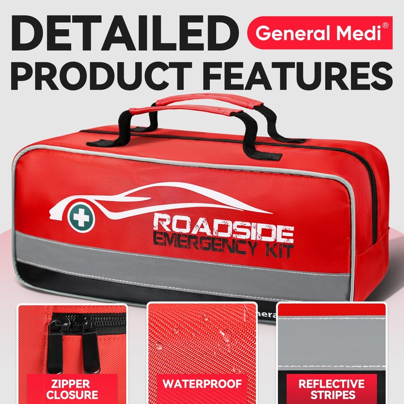 General Medi 127-Pieces Roadside Car Emergency Kit Include Mini First