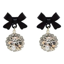 Aretes Brillantes De Moda Con Moño Incrustado De Diamantes