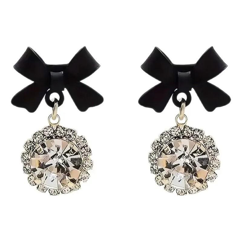 Aretes Brillantes De Moda Con Moño Incrustado De Diamantes