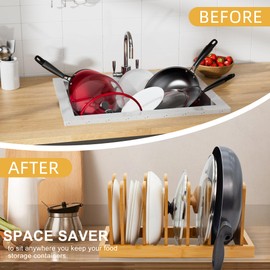MinBoo Bamboo Pot Lid Organizer Pot Lid Holder, Pot and Pan Organizer Drawer Organizer for Pot Lids, Pans, Cutting Boards & Baking Sheets, Dinner Plates