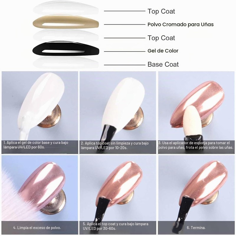 Polvo de uñas cromado, 5, 6 colores