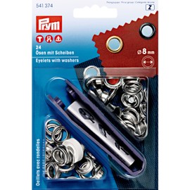PRYM 541374 Eyelets with washers Size 8mm inside; silver-coloured, 24 pieces