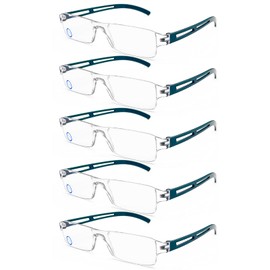 AQWANO Rimless Computer Reading Glasses Blue Light Blocking, 5 Pack Fashion Clear Frame Readers for Women Men Lightweight & Comfortable Anti Glare, 1.0