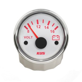 Kus Waterproof Volt Meter Voltage Gauge 12 V/8/16 V 52 mm 2 Inch Backlit, White