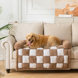NestlyMoly Dog Bed for Couch with Bolster, Comfy Couch Cover for Dogs Washable, Non-Slip Plush Furniture Protector, Calming Fuzzy Lounge Mat, Pet Sofa Accessories (Brown, Large)
