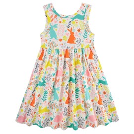 3t Girls Dresses Kid Sleeveless Sundress Easter Rabbit Midi Dress 2t Toddler Playwear Clothes with Pocket