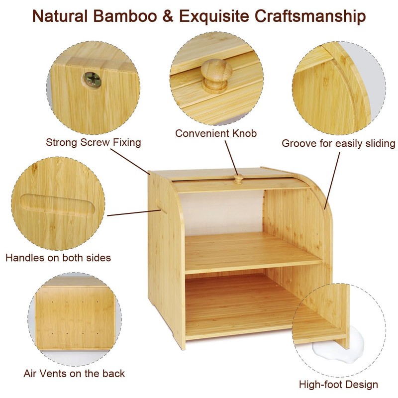 WRONWA Natural Bamboo Bread Box for Kitchen Countertop, Double Layer