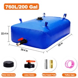 GHOSOONE 760 L/200 Gal Water Bladder Tank, Foldable Portable Water Storage Container, Emergency Water Bag for RV, Truck Bed, Fire Prevention, Drought Resistance, Blue