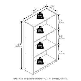 Furinno Basic 3-Tier Bookcase Storage Shelves, White/White