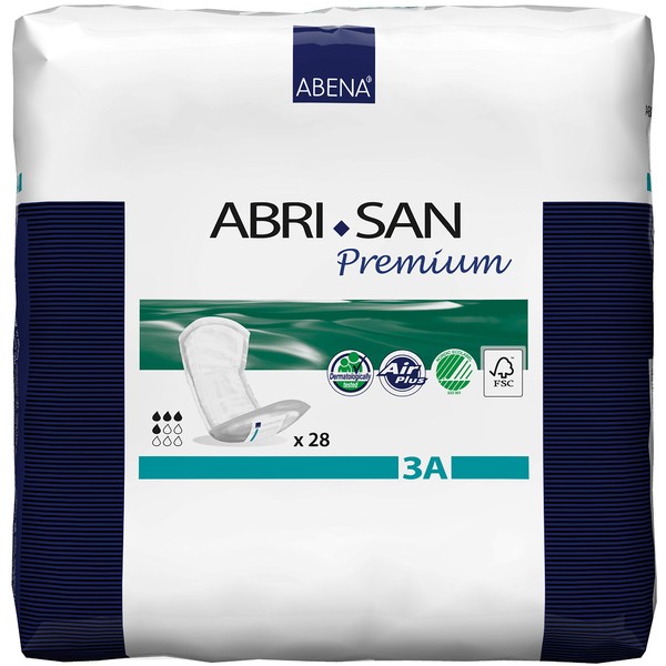 Abena Abri-San Premium Incontinence Pads, Light Absorbency, (Sizes 1 To 3A) Size 3A, 28 Count
