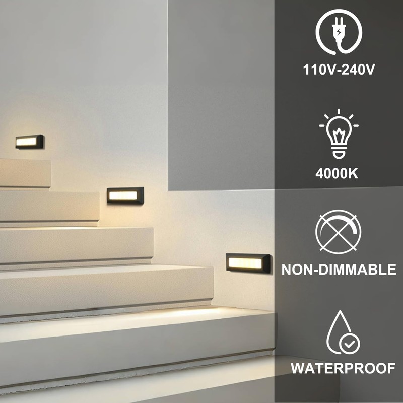 ZONK LED Step Lights 110V-240V Line Voltage, 3W 4000K Non-dimmable