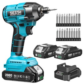 SEESII Cordless Impact Driver Kit, 21V Max Torque 1590 In-lbs(180 N.m) Impact Driver Set with Two 2.0 Ah Batteries, 1/4" Hex Chuck Power Impact Driver w/ 20 Pcs Drill Bits, 0-2500 RPM Variable Speed