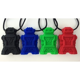 ChuBuddy Chewy Robotz Pendant Pack of 4- Green, Blue, Red, and Black | for Sensory, Autism, ADHD, Ages 3+
