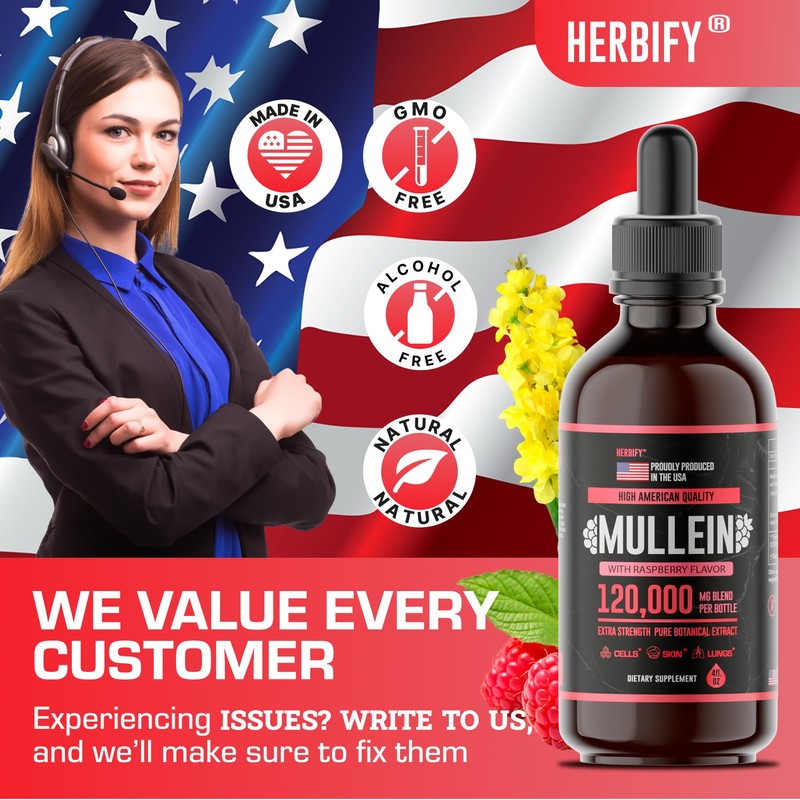 HERBIFY Mullein Drops - Lung Cleanse - Leaf Extract -