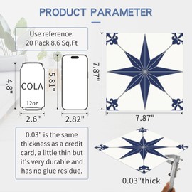 MORCART 7.87" x 7.87" Peel and Stick Floor Tile, 20 PCS Self-Adhesive DIY Vinyl Flooring for Renters, Removable and Waterproof Tile Sticker for Bathroom, Kitchen, Staircase (Blue Star)