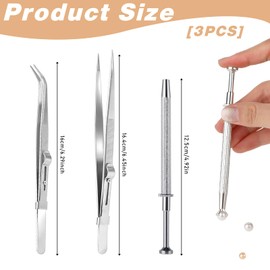 MOZEAT LENS 3Pcs Diamond Jewelers Tweezers Holder Pick up Tool Stainless Steel Tweezers Diamond Claw Tweezers Parts Beads Diamond Gems Prong Tweezer Grabber, Silver