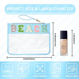 Siwara Beach Bags Clear Pouch Travel Makeup Bag Chenille Letter Bags for Zipper Pouch Sun Cosmetic Bag Clear Tote Bag Makeup Travel Bag for Women