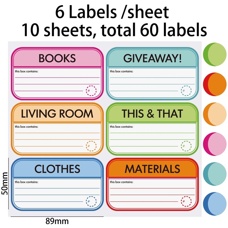 HYBSK 60PCS Home Moving Labels for Boxes 3-1/2” x 2"