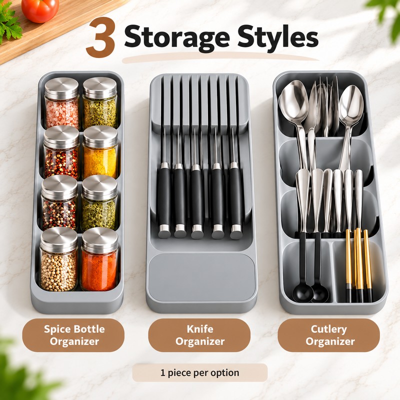 Kitchen Drawer Organizer for Knives, Cutlery & Spices – Space-Saving