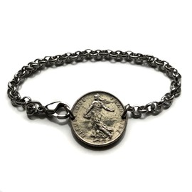 1965 France 1/2 Franc French coin bracelet La Semeuse Sower & Seed Marianne Paris Marseille Lyon Toulouse Loire Valley Versailles Nantes Nice Montpellier Strasbourg Bordeaux Lille Rennes Reims b000033
