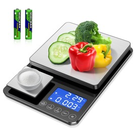 BRICH Digital Kitchen Scales with Dual Platform, 15 kg/1 g & 500 g/0.01 g Precision, Kitchen Scales with Tare and Summing Function, 7 Units, Ideal for Kitchen, Baking and Cooking