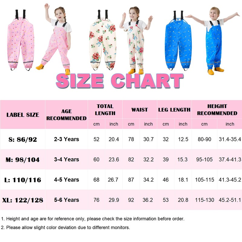 Fewlby Kids Waterproof Rain Bib Pants, Boys Rain Pants Kids