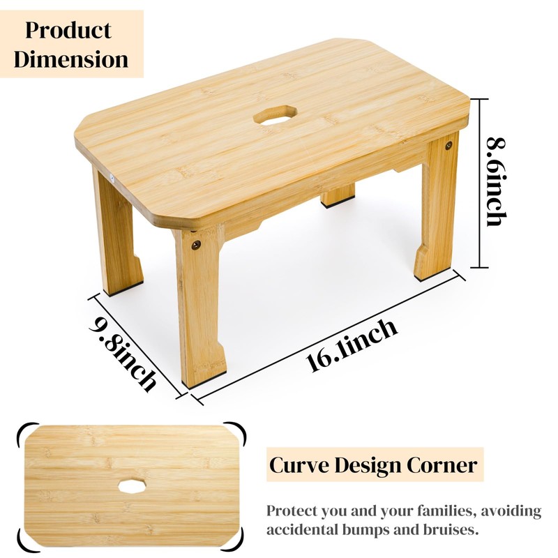 ZAVOOS Bamboo Step Stool, Sturdy Bedside Step Stool with Non-Slip