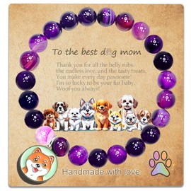 SODLYUE Dog Mom Gifts for Women, Amethyst Dog Mom Bracelets, Dog Gifts for Dog Lovers with Message Card for Birthday Christmas Valentines Day Mothers Day,Husky, Stone, no gemstone