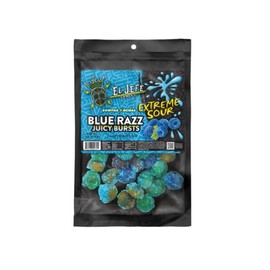 El Jefe Snacks Extreme Sour Blue Razz Juicy Bursts Candy – Ultra Sour Blue Raspberry Candy – Fruit-Filled Candy Bites with Extreme Coating, 6oz